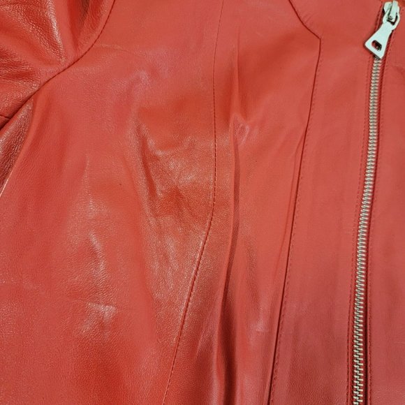 Tess Exotic Leather Jacket Size Small Red 100% Sheepskin Zip Solid UNIQUE RARE - Picture 10 of 16